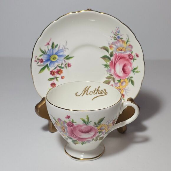 Foley Teacup and Saucer Mother Pink Roses Vintage - Picture 5 of 8